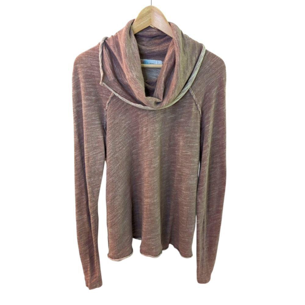 Free People Beach Cocoon Cowl Neck Long Sleeve Shirt Brown OS
